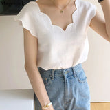 Summer V-neck Women Top Fashion Casual Short Sleeve White Blouse Women New Chic Wave Design Loose Shirt Blusa Mujer