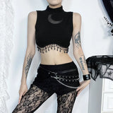 Summer 2024 New Vest Dark Wind Moon Chain Small High-Necked Sleeveless Top Girl-Outfit