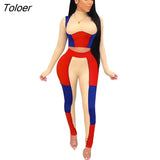 Two Piece Set Color Slim Set Patchwork Outfits Set For Women Long Sleeve Sexy Tight Sexy Skinny Club Party