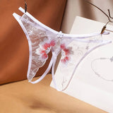 sexy temptation women's G-String transparent mesh embroidery sexy thong open file free off low waist t pants