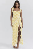 Summer New French Slings Wood Ear Design Picties Open Fork Dress Dress