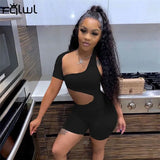 Summer Streetwear Bodycon Rompers One Shoulder Hollow Out Jumpsuit Outfits Women Summer 2021 Casual Pink Rompers