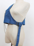 Women Loose Fit Black Irregular Chain Spliced Short Vest New V-collar Sleeveless Fashion Tide Spring Summer 2023