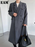 Women Gray Big Size Long Elegant Blazer New Lapel Long Sleeve Loose Fit Jacket Fashion Tide Spring Autumn 2023