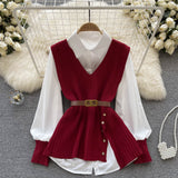Sets + V Cooked Two Autumn Dress New Loose Wind Collar Knitted Tagonal Knitting Set Shirt