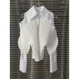 Straight White Cut Out Shirt For Women Lapel Long Sleeve Solid Casual Button Through Blouse Female Fashion