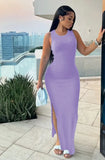 Women's Commuting Pits Long Dress Sleeveless Round Collar High-Waisted Ass