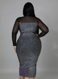 Plus Size Black See Through Sequins Long Sleeve Long