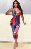 Party Sexy Multi Color Print Cross Back Strap Long Bodycon