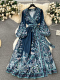 Early Spring New French High-End Feel One-Sape-Style T-Shirt With Belt-Print Dress Women's Light Luxury Elegant Long