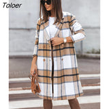 Winter Women Long Wool Jacket Elegant Turn Down Collar Plaid Coat Ladies Casual Button Outerwear Warm Streetwear