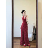 Casual Temperament Wave Point Print Hanging Neck V-Neck Dress Korean Waist Thin