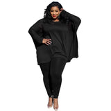 Plus Size Two Piece Sets for Womens Elastic Waist Long Sleeves Round Neck Solid Casual Loose Wholesale