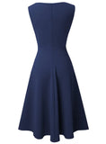 Sexy V-neck Sleeveless Solid A-line Midi