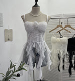 Sleeveless Vest Women With Chest Pads With Tectoral Lace Slings Irregular Ribbon Short Coat