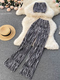 Women Zebra Summer Fashion Korean Set Sexy Off Shoulder Strapless Short Tops+High Waist Gradient Long Pants Two Piece Suits