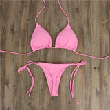 Neck With Bikini Solid Color Sexy Swimsuit Lady Split Strap Adjustable Multi-Color Swimsuit