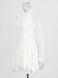 French Small Fragrant Wind Round Long-Sleeved Skirt 2025 New Temperament Solid Color Lotus Leaf Side Design Short Dress