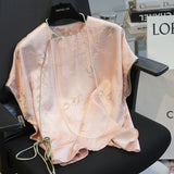 Chinese Style High-End Short-Sleeved Bat Sleeve Shirt Women's 2024 Summer New Disc Button Round Neck T-Shirt-Outfit