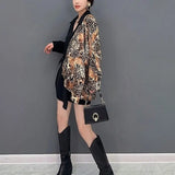 Printed Asymmetrical Blouse Patchwork Female Clothing Stylish Single-breasted Spring Autumn New V-Neck Casual Loose