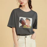 Abstract Print Summer T Shirt Women Vintage Graphic Female Tops Harajuku Soft 100% Cotton Tees 2021 New Basic