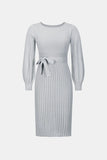 Neck Tie Waist Pleated Sweater