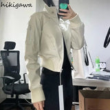 Jackets for Women Streetwear Loose Outwear 2023 Ropa Mujer Stand Neck Long Sleeve Zipper Crop Tops Casual PU Coat 27p698-Outfit
