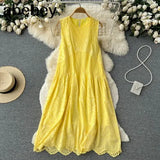 2022 Summer New Lace Embroidery Dress Women Sleevelesss Dresses Female Vintage Party Beach Maxi Long