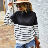 Striped Turtleneck Sweater Women 2021 Fall Long Sleeved Kintted Woman Sweaters Warm Pull Femme Casual Jersey