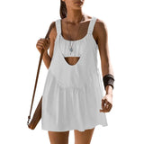 Women Tennis Dress Summer Casual Solid Color Sleeveless Open Back Athletic Mini Dresses with Pockets Sports Workout Golf Dress 703-1-Outfit