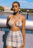 Casaul Check Design Long sleeve Turn down Collar Outer & Bra and Mini Dress