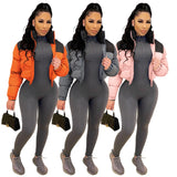 Winter Fashion Patchwork Puffer Jackets for Women 2021 Zip Up Cropped Warm Bubble Coat Winterwear Overcoat