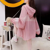 Female Casual Fahsion Striped Spliced Zipper Cardigan Loose All-match Thin Long Sleeve Hooded Jackets Women's