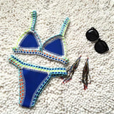 2021 Women Handmade Crochet Knit Swimwear Halter Patchwork Bathing Suit Swimsuit Biquini Thong Bikini traje de