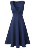 Sexy V-neck Sleeveless Solid A-line Midi
