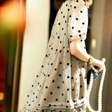 Stylish Polka Dot Printed Chiffon Midi Dress Summer Elegant Folds Patchwork Women's Clothing Loose A-Line O-Neck