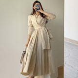 Party Sannian Spring French Temperament Lapel Cross Strap Waist Skinny Long-sleeved Pleated Dress Dresses Women
