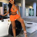 Casual Sporty Set Woman 2 Pieces Halter Crop Top Camisole High Waist Pants Matching Sets Sexy Backless Solid Slim