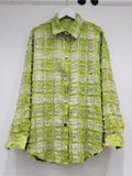 Women's Denim Shirt Loose Patchwork Burrs Edge Distressed Checkered Single Breasted Diamond Blouse 2024 Summer New Fashion-Outfit