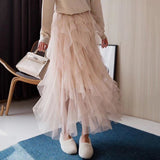 Asymmetrical Mesh Skirts For Women High Waist Ankle Length Skirts Female Elegant Korean Fashion 2020 Clothing