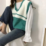 Sweater Vest Women Striped Loose Preppy Sleeveless Sweaters Students Korean Style Autumn Winter Outwear Chic Retro Knitted
