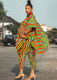 Multi-Color Formal Geommetric Print Boho Shirt and Matching Pants Two Piece