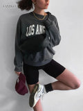 Fashion Women Sweatshirts Tops Autumn Vintage Faded Washed Letters Sweatshirts Long Sleeve O-Neck Pullover Tops Streetwear-Outfit