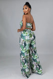 Sexy Strapless Sleeveless High Waist Leaf Print Loose Two Piece Pants