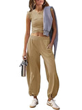 Summer New Solid Fashion Suit Short-Sleeved Top Casual Sports Two Sets Of