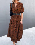 Vintage V-neck Half Sleeves Dot Print Midi Loose Holiday