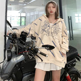 Deeptown Angel Print Zip Up Hoodie Women Korean Style 2021 Fashion Harajuku Zipper Sweatshirt Autumn Oversized Long Sleeve