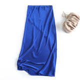 And Winter New Slim Version Satin Long Solid Color Half Skirt-Outfit