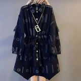 Printed Drawstring Shirring Shirt Spring Autumn Female Clothing Casual Lapel Lace Spliced Korean Irregular Hem Blouse-Outfit