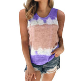 Top Women Tie Dye Print O-neck Sleeveless Tee Shirts 2021 Summer Gray Casual Harajuku Loose Top Camisole